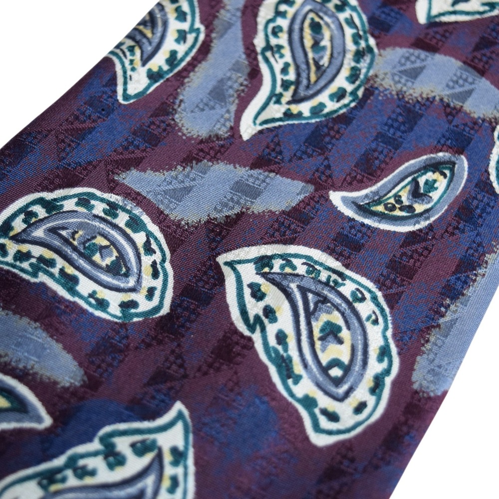 Robert Talbott Nordstrom Burgundy Teal Paisley USA Hand Sewn Vintage Silk Tie - Picture 3 of 9